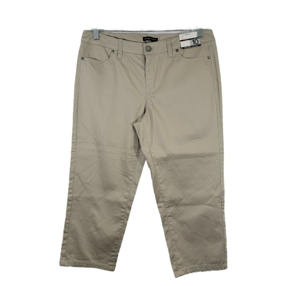 New York & Co Pants Studio Stretch Slim Leg Crop Downtown Rise Sz 10 Tan NWT